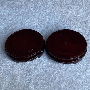 Set of 2 Carved Wooden Round Rotating Display Stands 6.5"